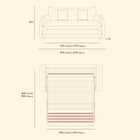 Blossom sofa bed dimension diagram showing Double and Queen sofa widths, overall height and unfolded mattress dimensions.