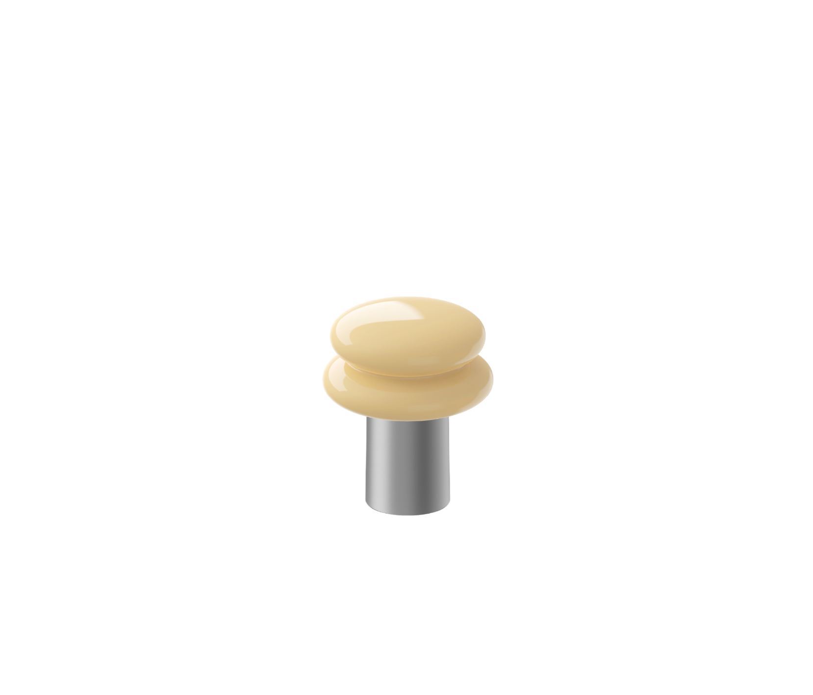 Portable lamp with a butter yellow shade and silver coloured base on a white background