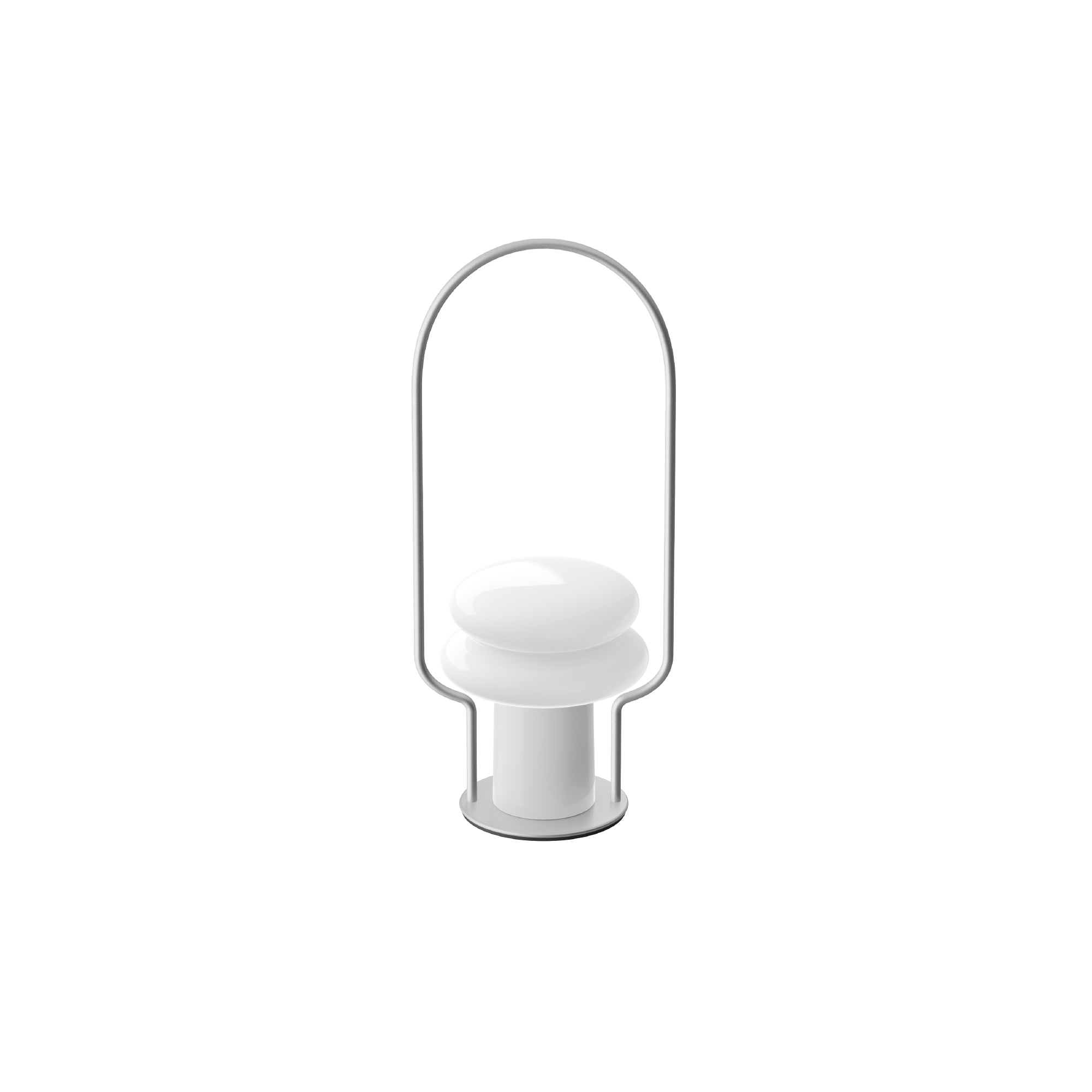 Silver metal lantern with a portable white lamp on a white background