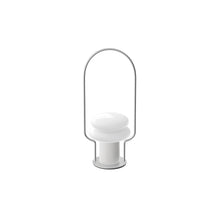 Silver metal lantern with a portable white lamp on a white background