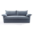 Front view of the Ease sofa bed in Celestine, showing two back cushions and cushioned arms.