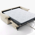Ease sofa bed in Bisque, fully unfolded with its quilted sprung mattress on the steel fold-out frame.