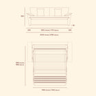 Ease sofa bed dimension diagram showing Double and Queen sofa widths, overall height and unfolded mattress dimensions.
