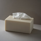 Rectangular resin tissue cover with a single tissue on a neutral background
