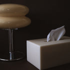 Resin tissue cover box with tissues with a lamp a dark background