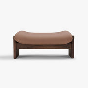 LENTO Footstool tan leather cushion and solid walnut base