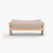 LENTO Footstool in light leather with solid ash frame, front view