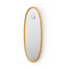 Oval shaped mirror with tangerine frame on a white background