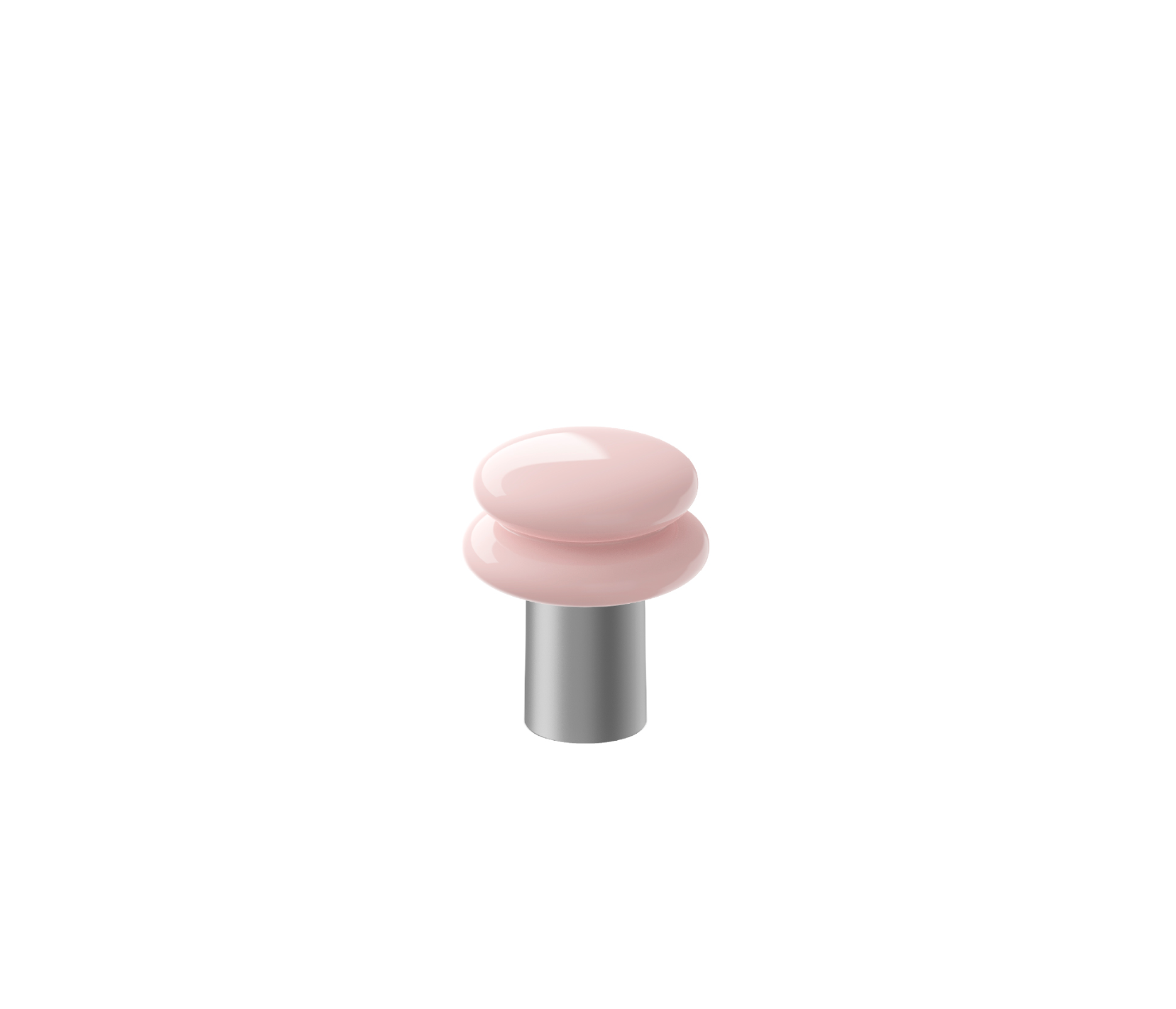 Portable lamp with a peach/pink shade and silver coloured base on a white background
