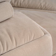 RUE sofa in Butter upholstery, close-up of ruched seat cushion and seam detail