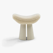 Sela Stool with natural lambswool seat and sculptural solid Beech base in Bone lacquer