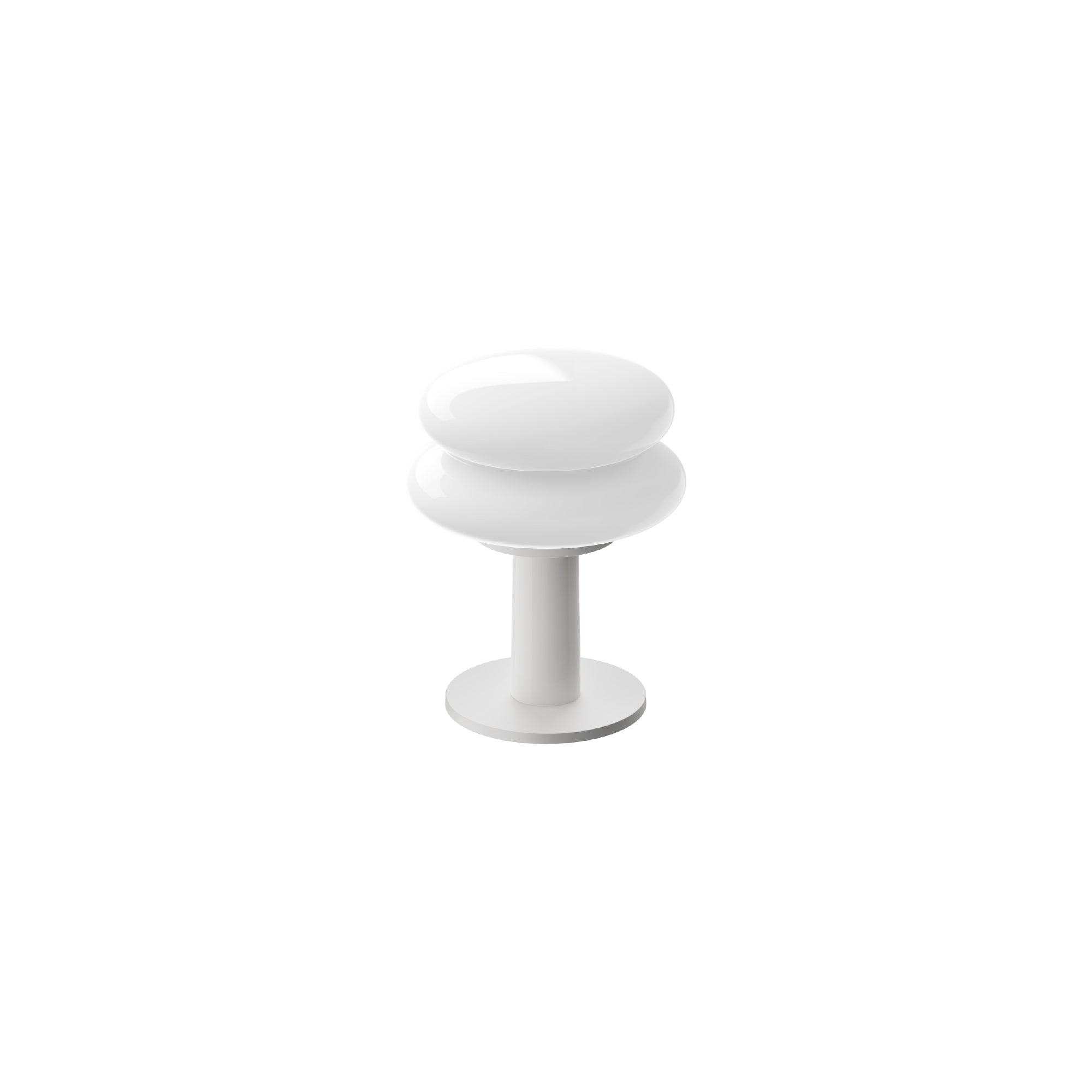 White shade and white base portable table lamp on a white background