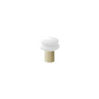 Portable lamp with a white shade and butter coloured base on a white background