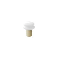 Portable lamp with a white shade and butter coloured base on a white background