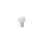 Portable lamp with a white shade and pale blue coloured base on a white background