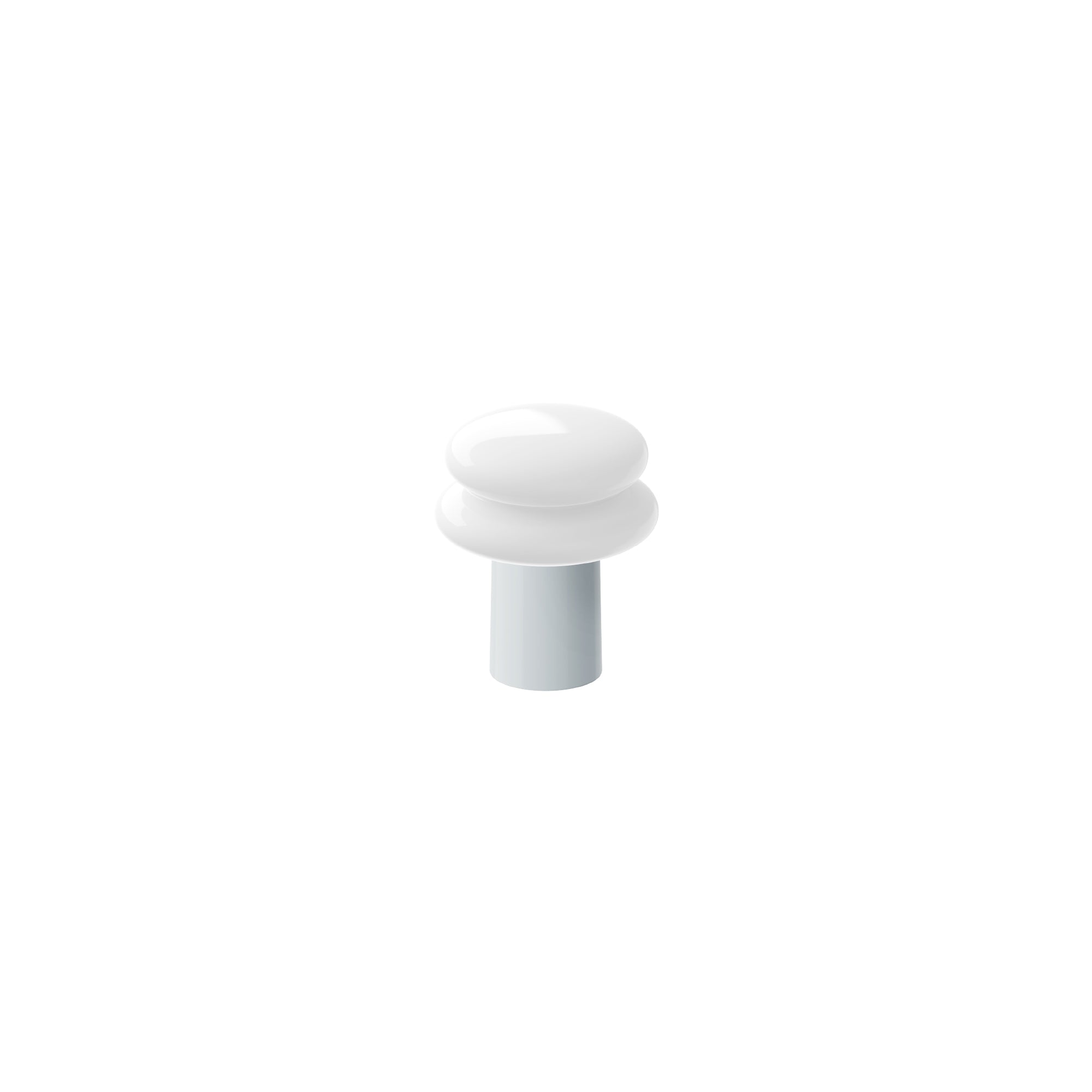 Portable lamp with a white shade and pale blue coloured base on a white background