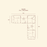 Top-view dimension diagram for the SOLACE five-piece L-shaped modular sofa