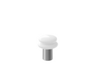 Portable lamp with a white shade and a silver coloured base on a white background